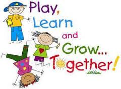 Cartoon children with the words, "Play, Learn and Grow...Together!"
